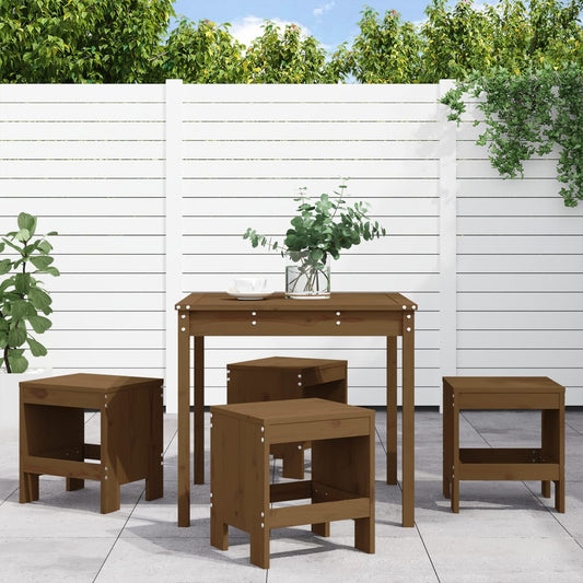 5 Piece Garden Dining Set Honey Brown Solid Wood Pine