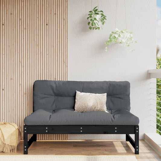 Garden Middle Sofa Black 120X80 Cm Solid Wood Pine