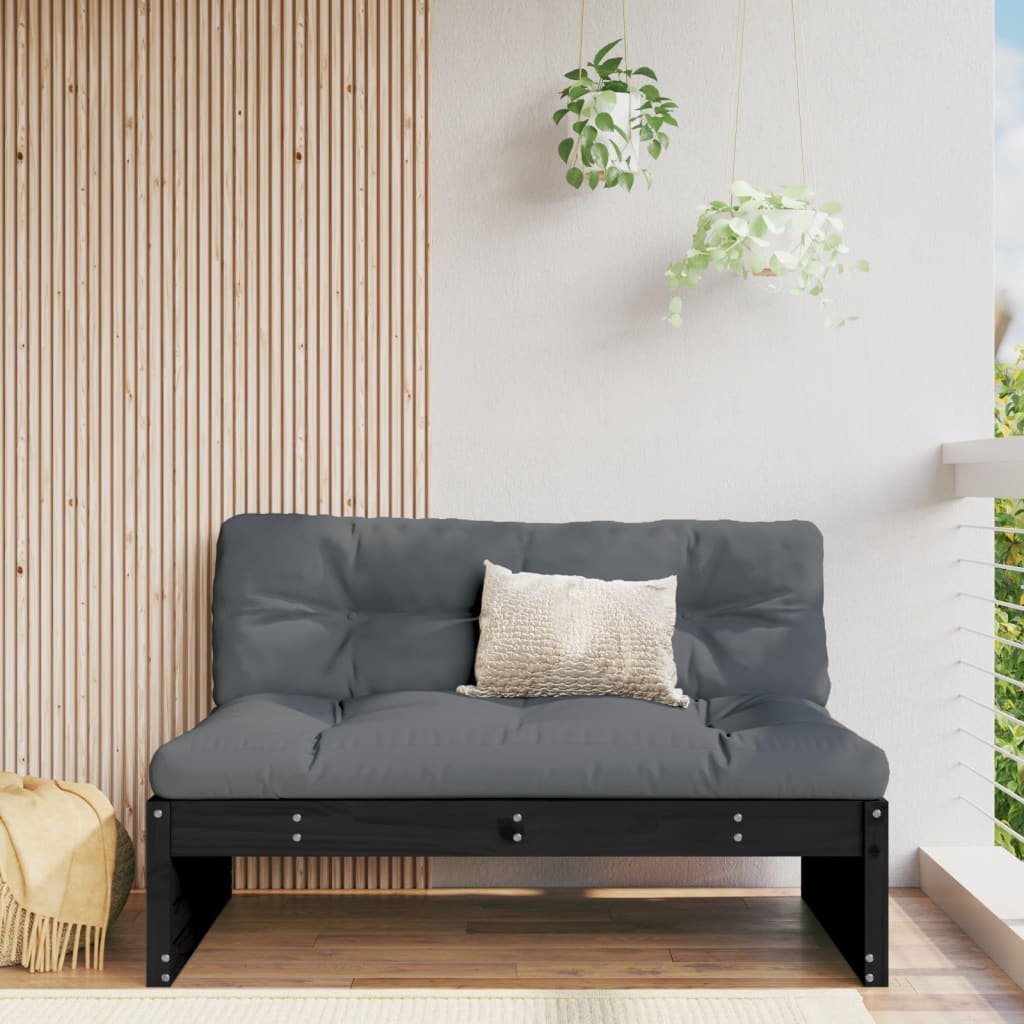 Garden Middle Sofa Black 120X80 Cm Solid Wood Pine