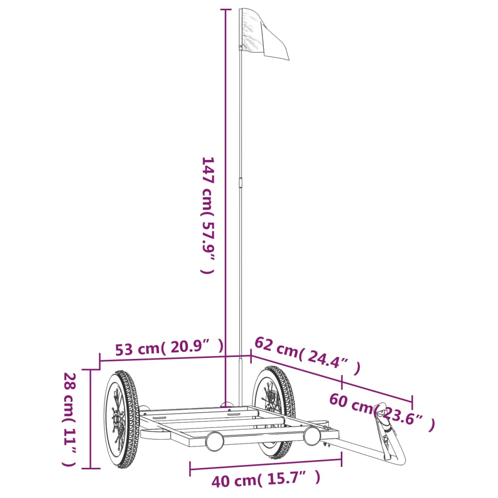 Bike Trailer Black 122X53X28 Cm Iron