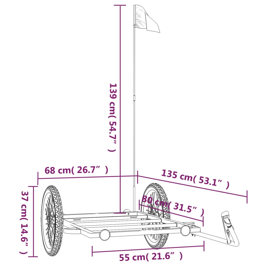 Bike Trailer Black 135X68X37 Cm Iron