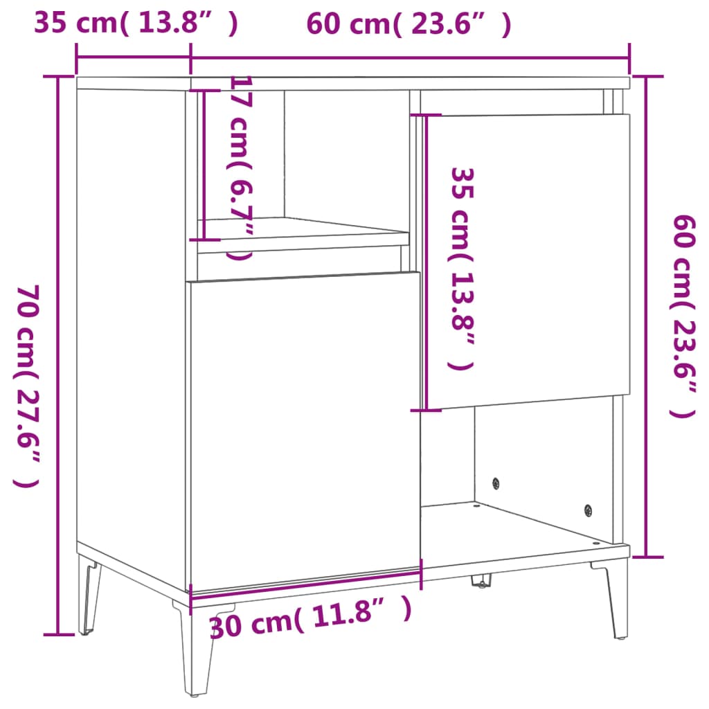 Sideboards 2 Pcs High Gloss White 60X35X70 Cm Engineered Wood