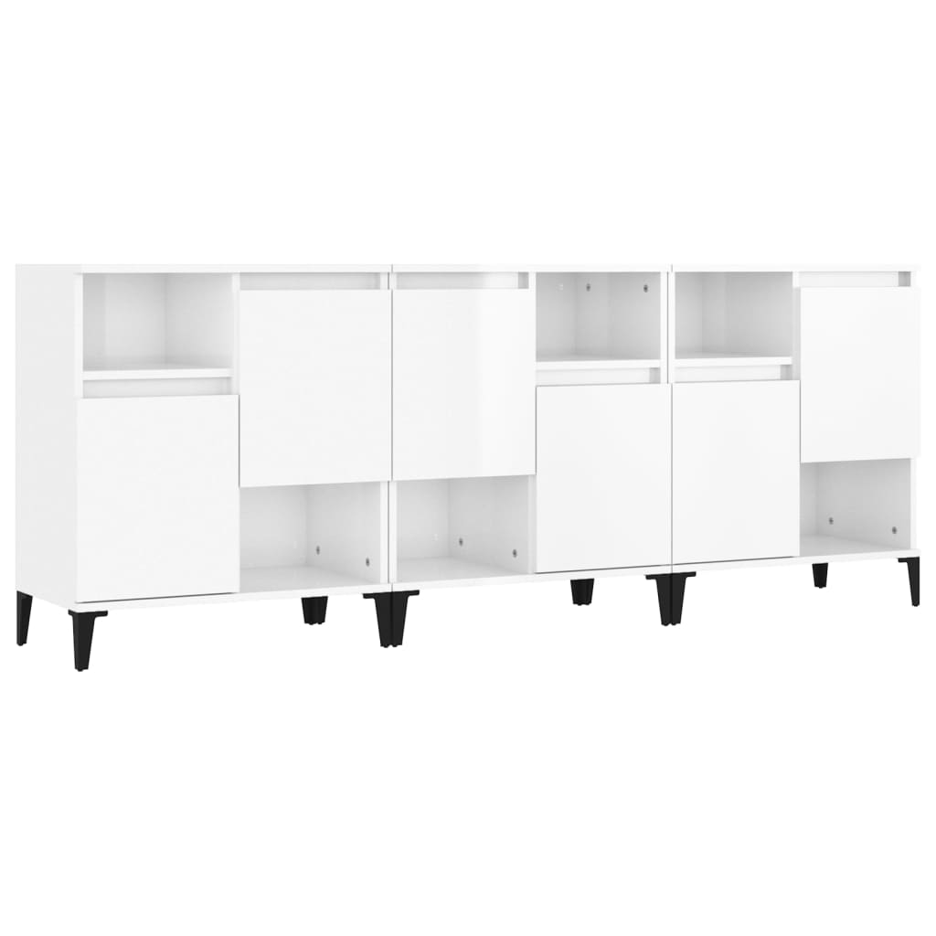 Sideboards 3 Pcs High Gloss White 60X35X70 Cm Engineered Wood