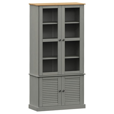 Glass Display Cabinet Vigo Grey 85X35X170 Cm Solid Wood Pine