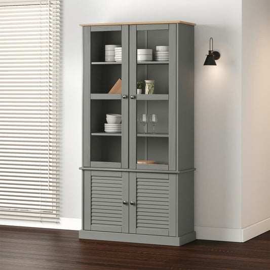 Glass Display Cabinet Vigo Grey 85X35X170 Cm Solid Wood Pine