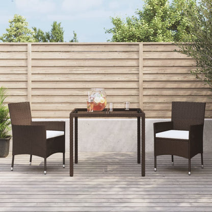 3 Piece Garden Dining Set With Cushions Brown Poly Rattan