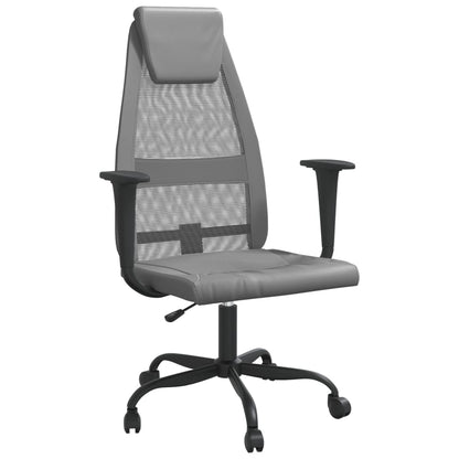 Office Chair Grey Mesh Fabric And Faux Leather