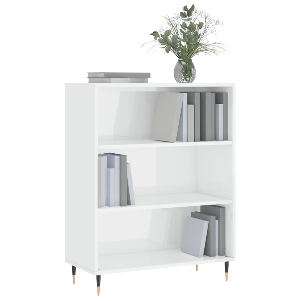 Bookcase High Gloss White 69.5X32.5X90 Cm Engineered Wood