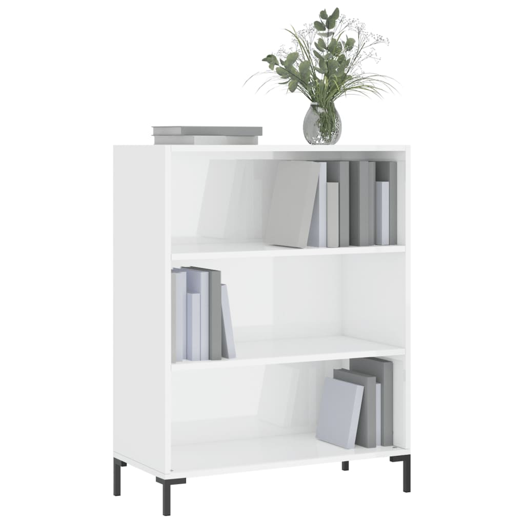 Bookcase High Gloss White 69.5X32.5X90 Cm Engineered Wood