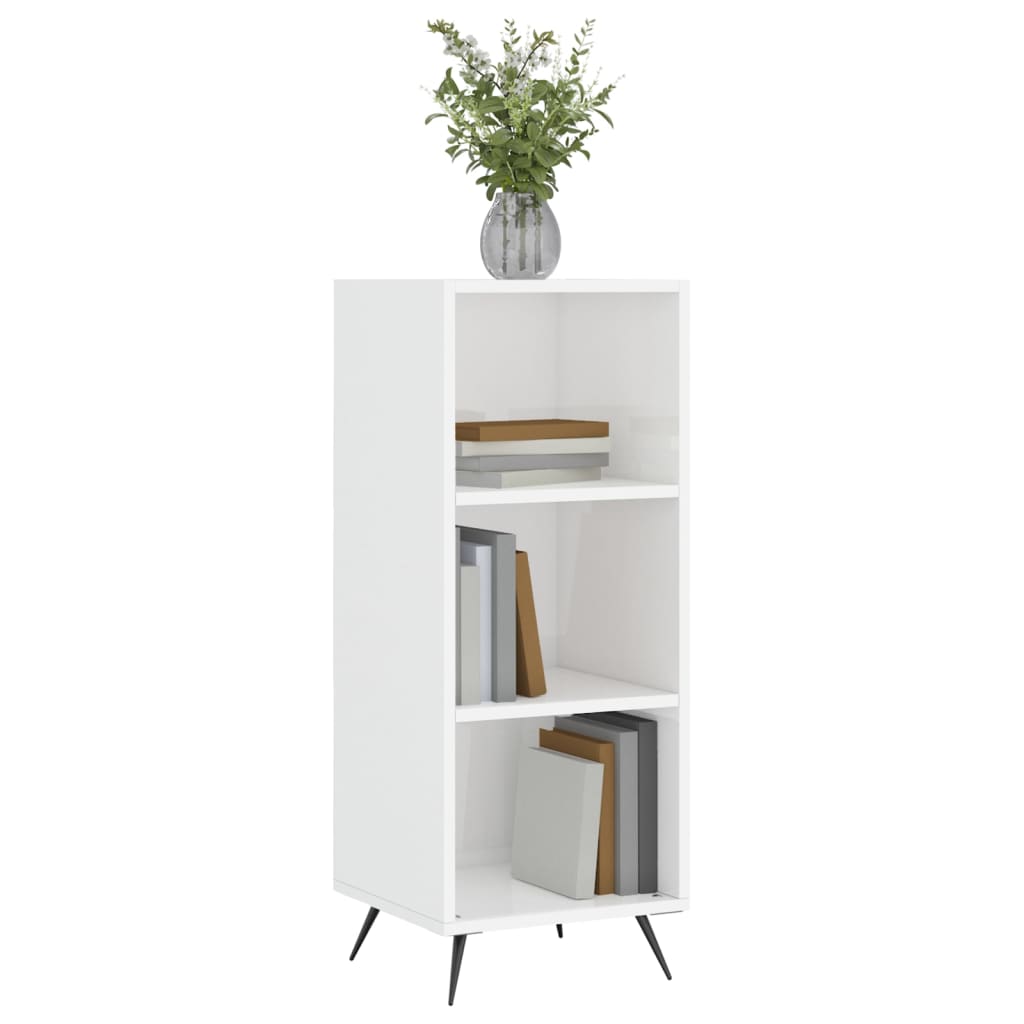 Shelf Cabinet High Gloss White 34.5X32.5X90 Cm Engineered Wood