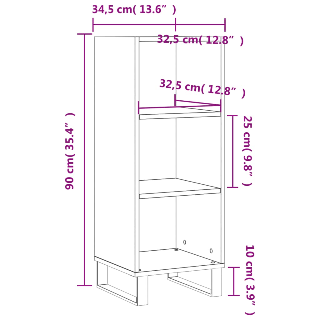 Sideboard High Gloss White 34.5X32.5X90 Cm Engineered Wood