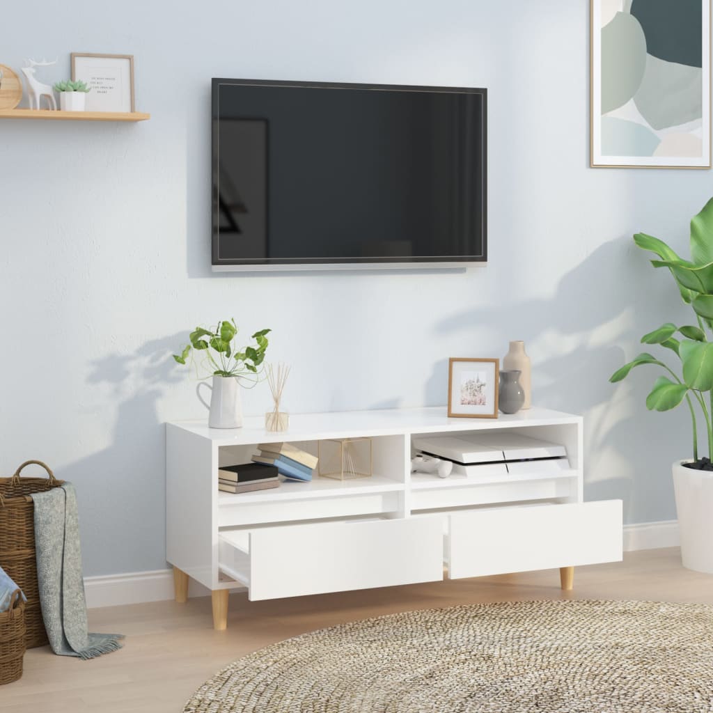 Tv Cabinet High Gloss White 100X34.5X44.5 Cm Engineered Wood