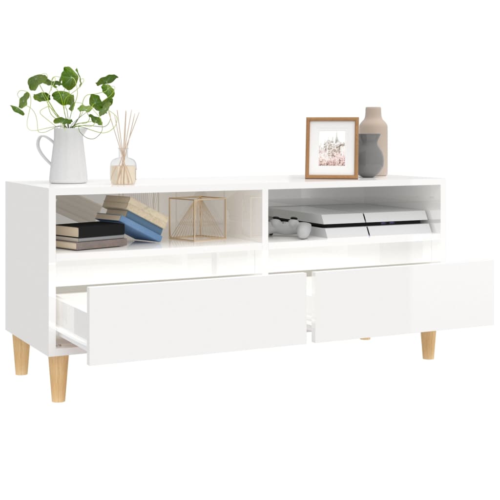 Tv Cabinet High Gloss White 100X34.5X44.5 Cm Engineered Wood