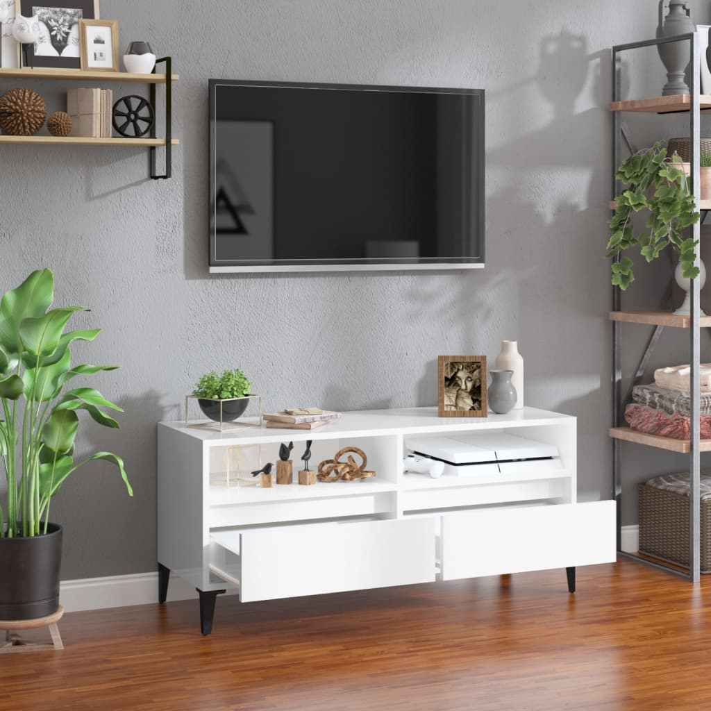 Tv Cabinet High Gloss White 100X34.5X44.5 Cm Engineered Wood