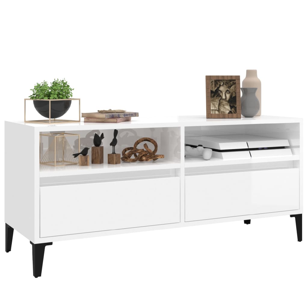 Tv Cabinet High Gloss White 100X34.5X44.5 Cm Engineered Wood