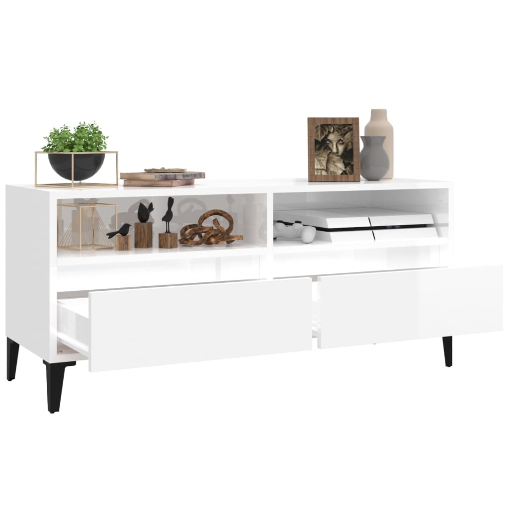 Tv Cabinet High Gloss White 100X34.5X44.5 Cm Engineered Wood