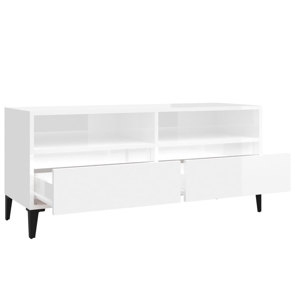 Tv Cabinet High Gloss White 100X34.5X44.5 Cm Engineered Wood