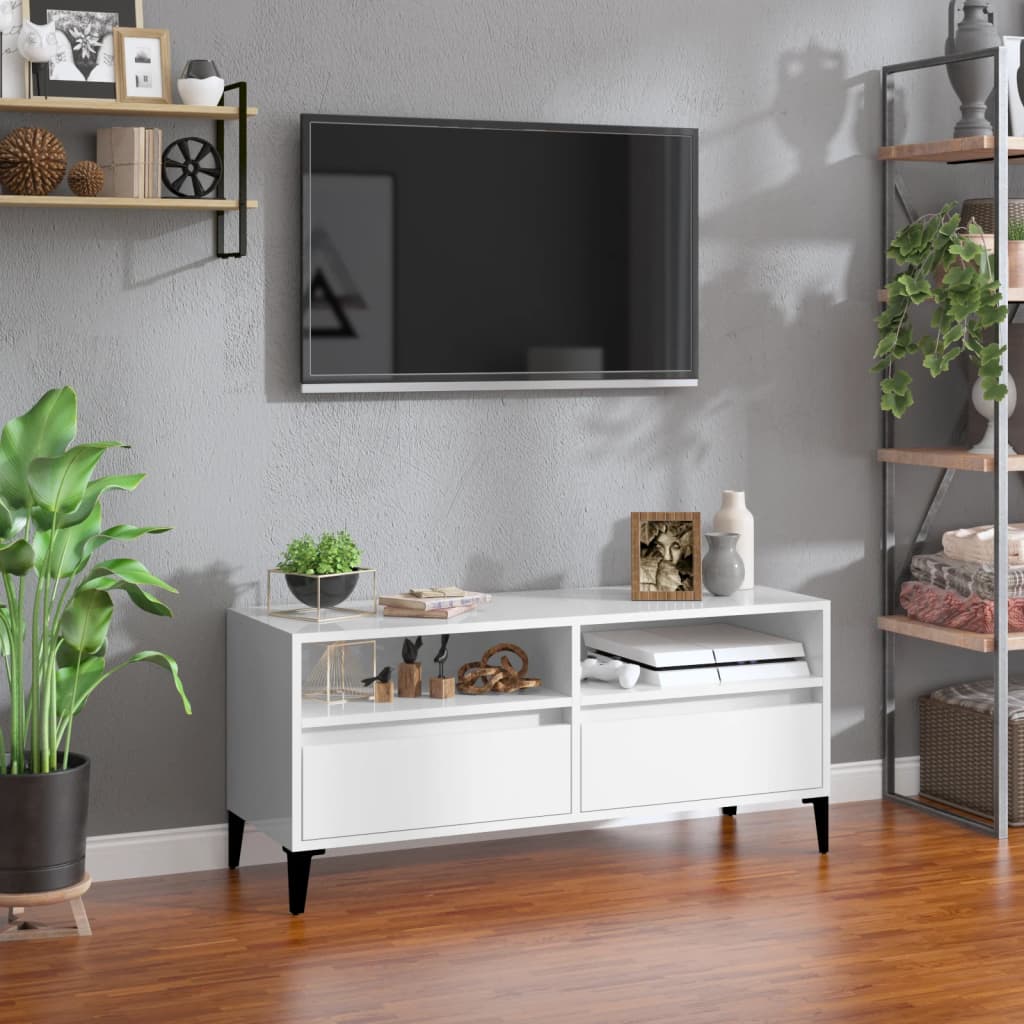 Tv Cabinet High Gloss White 100X34.5X44.5 Cm Engineered Wood