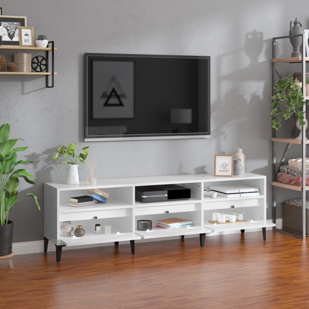 Tv Cabinet High Gloss White 150X30X44.5 Cm Engineered Wood