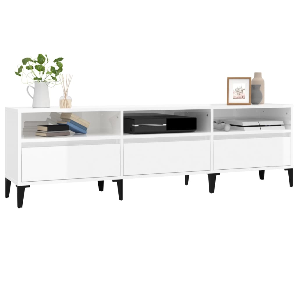 Tv Cabinet High Gloss White 150X30X44.5 Cm Engineered Wood