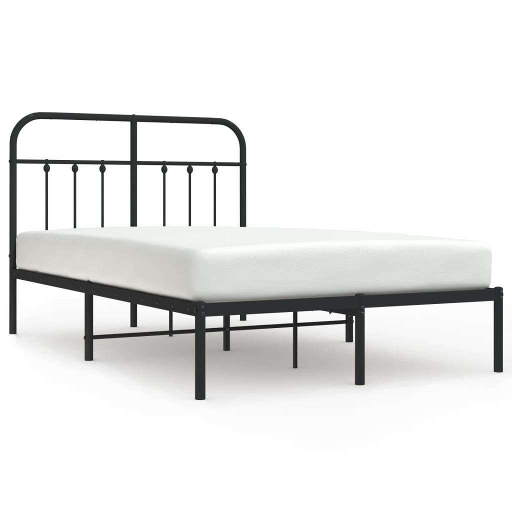 Metal Bed Frame With Headboard Black 120X190 Cm Small Double