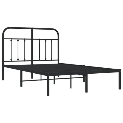 Metal Bed Frame With Headboard Black 120X190 Cm Small Double