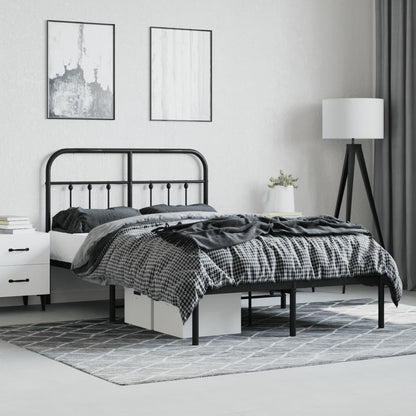 Metal Bed Frame With Headboard Black 120X190 Cm Small Double