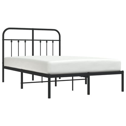 Metal Bed Frame With Headboard Black 120X190 Cm Small Double