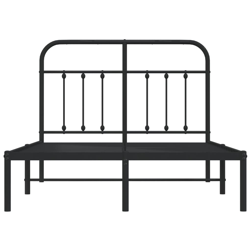 Metal Bed Frame With Headboard Black 120X190 Cm Small Double