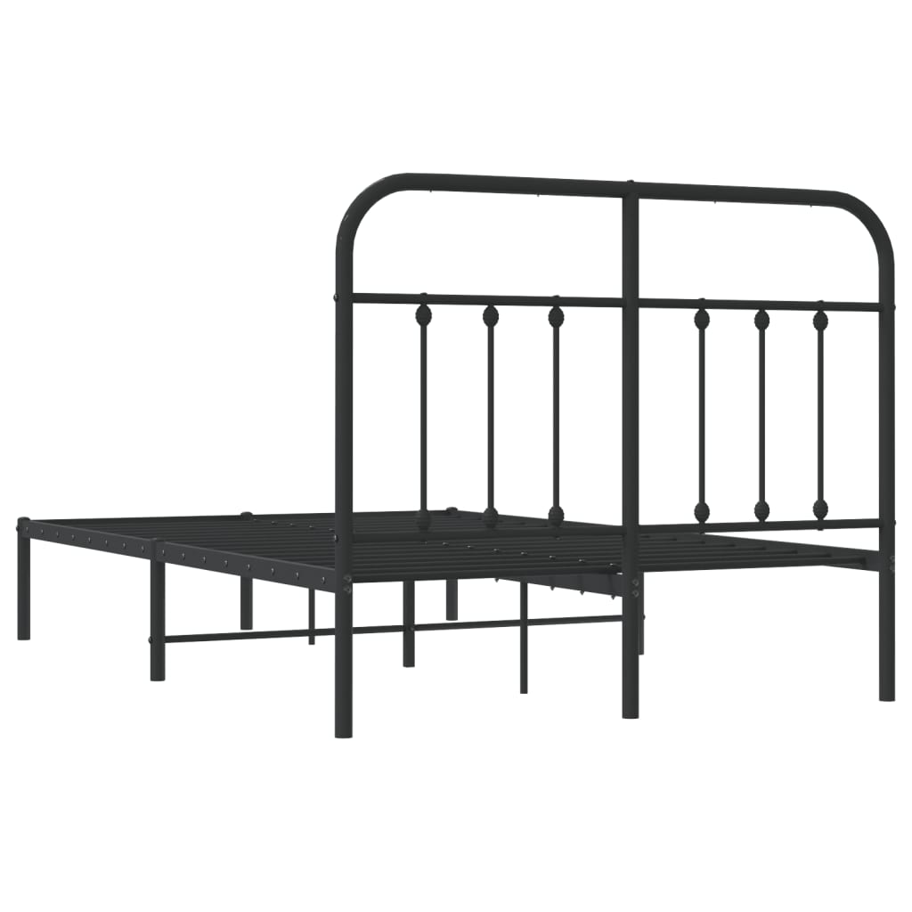 Metal Bed Frame With Headboard Black 120X190 Cm Small Double