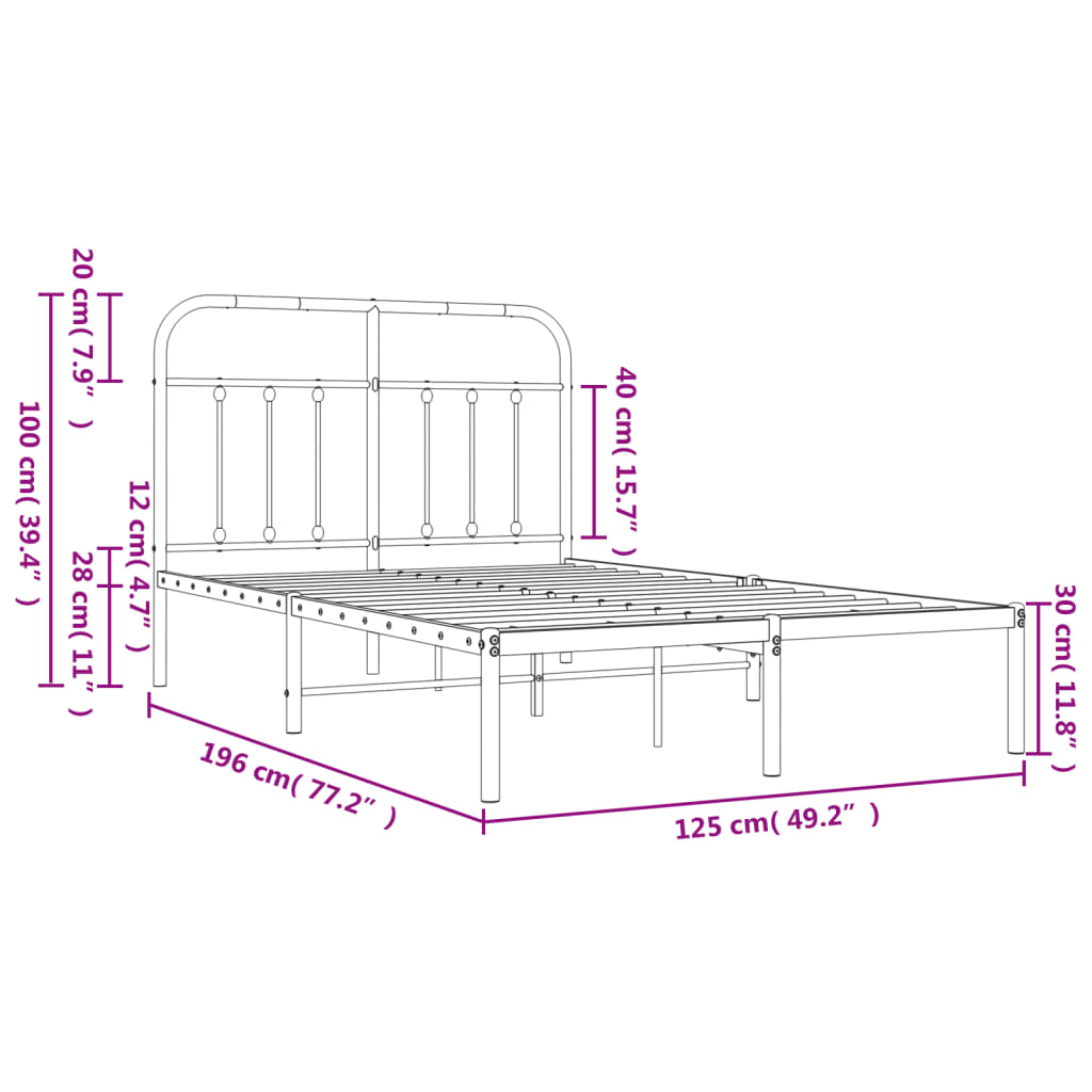 Metal Bed Frame With Headboard Black 120X190 Cm Small Double