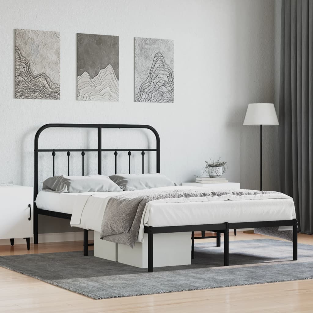 Metal Bed Frame With Headboard Black 120X190 Cm Small Double