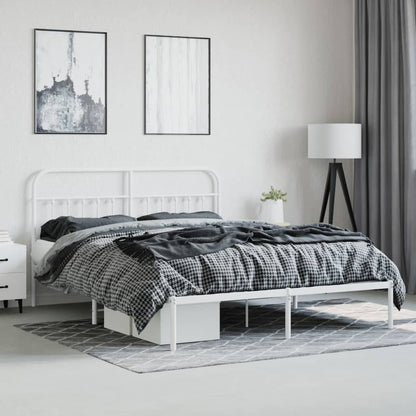 Metal Bed Frame With Headboard White 180X200 Cm Super King