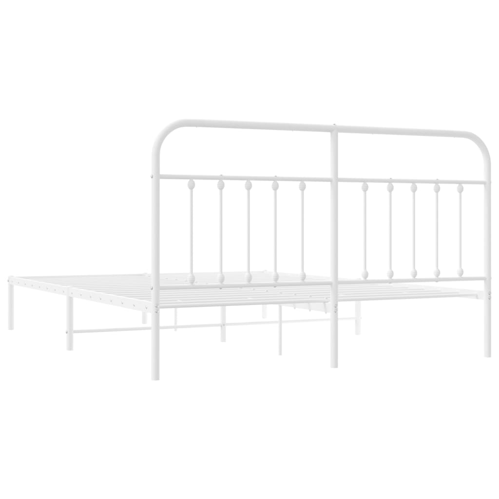 Metal Bed Frame With Headboard White 180X200 Cm Super King