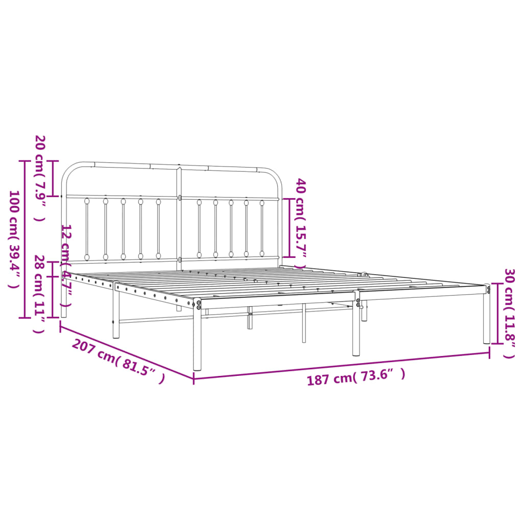 Metal Bed Frame With Headboard White 180X200 Cm Super King