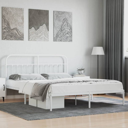 Metal Bed Frame With Headboard White 180X200 Cm Super King