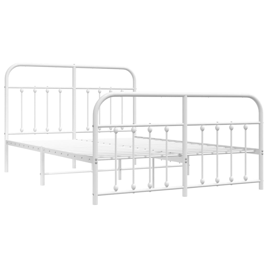 Metal Bed Frame With Headboard And Footboard White 150X200 Cm King Size