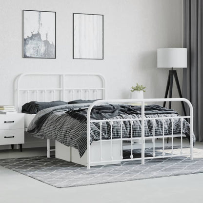 Metal Bed Frame With Headboard And Footboard White 150X200 Cm King Size