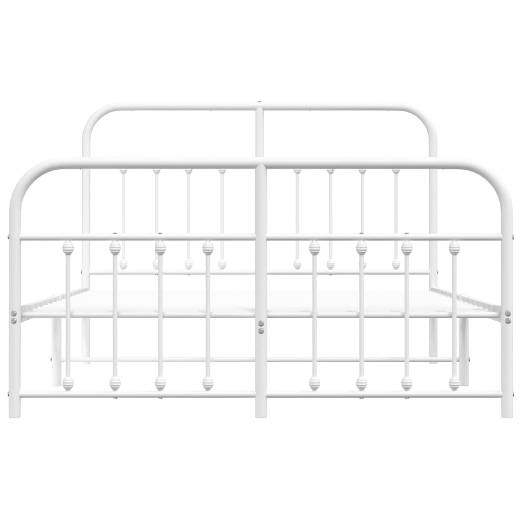 Metal Bed Frame With Headboard And Footboard White 150X200 Cm King Size