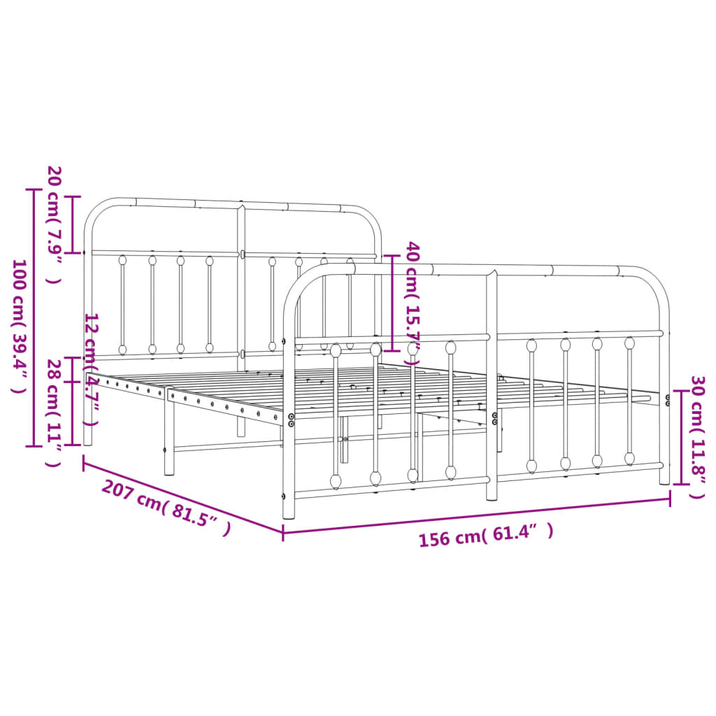 Metal Bed Frame With Headboard And Footboard White 150X200 Cm King Size