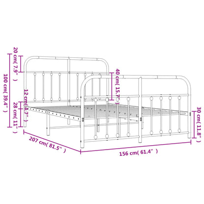 Metal Bed Frame With Headboard And Footboard White 150X200 Cm King Size