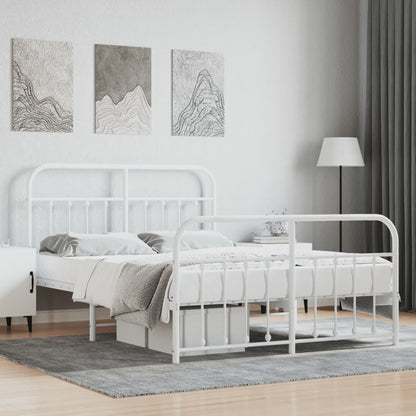 Metal Bed Frame With Headboard And Footboard White 150X200 Cm King Size