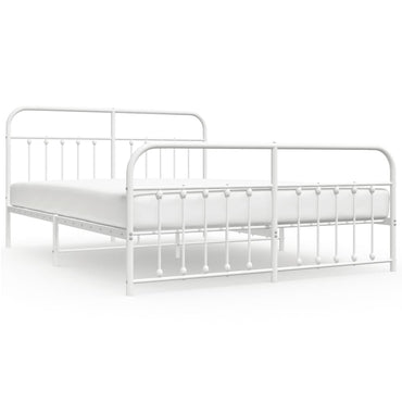 Metal Bed Frame With Headboard And Footboard White 180X200 Cm Super King