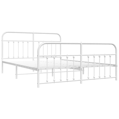 Metal Bed Frame With Headboard And Footboard White 180X200 Cm Super King