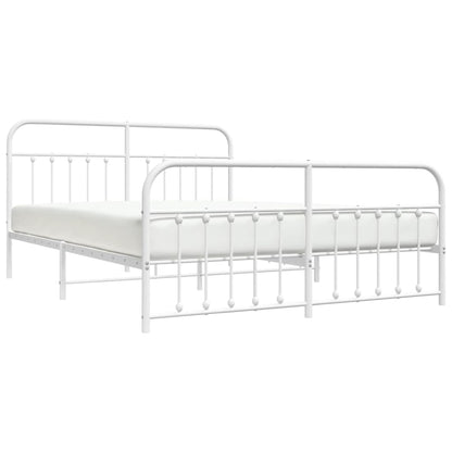 Metal Bed Frame With Headboard And Footboard White 180X200 Cm Super King