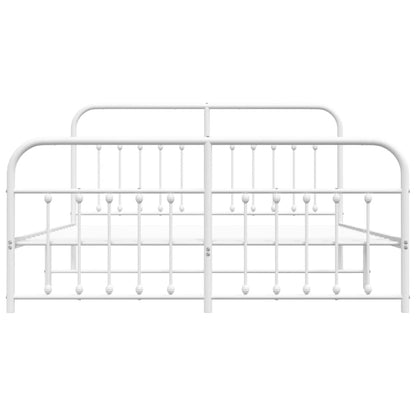 Metal Bed Frame With Headboard And Footboard White 180X200 Cm Super King