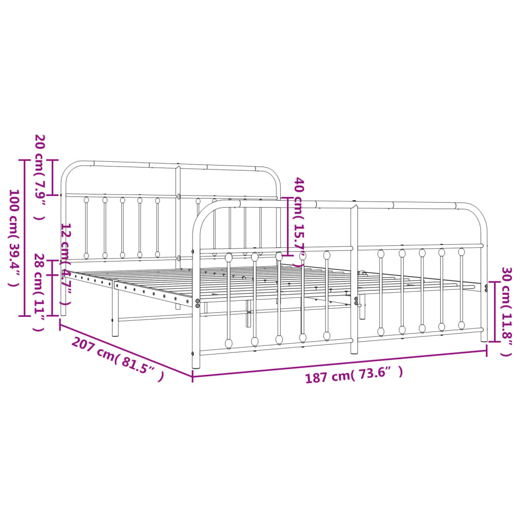 Metal Bed Frame With Headboard And Footboard White 180X200 Cm Super King