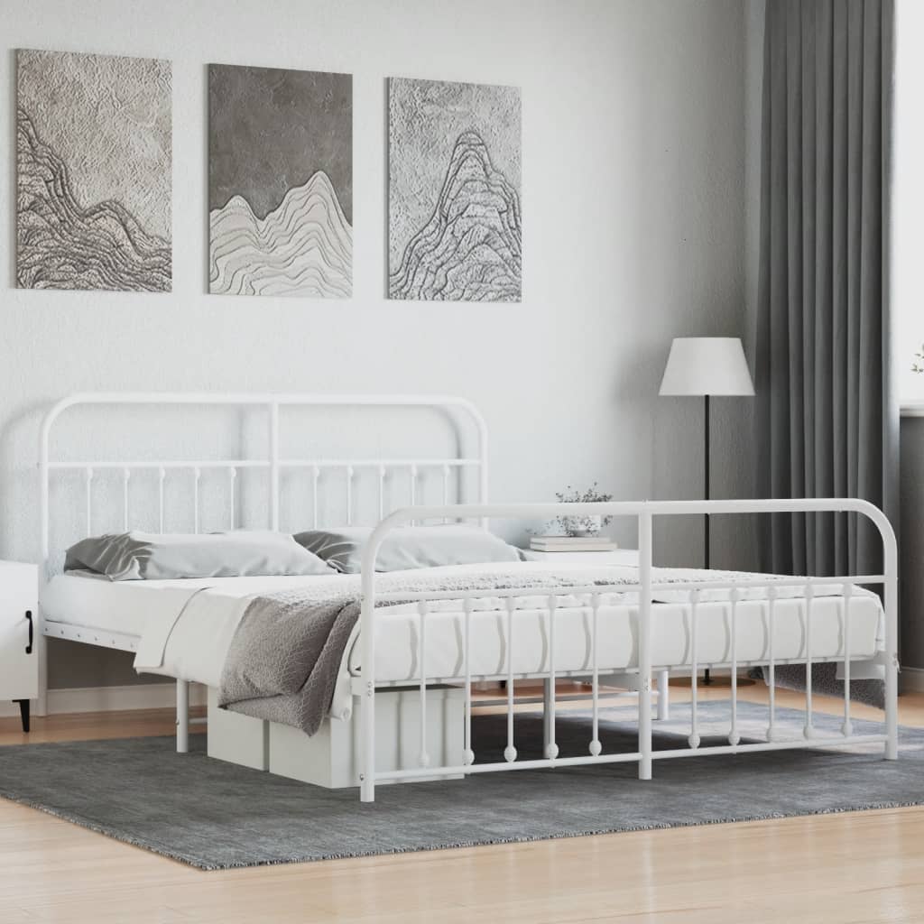 Metal Bed Frame With Headboard And Footboard White 180X200 Cm Super King