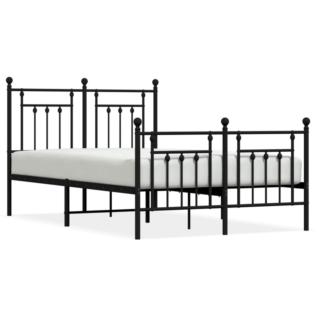 Metal Bed Frame With Headboard And Footboard Black 120X190 Cm Small Double