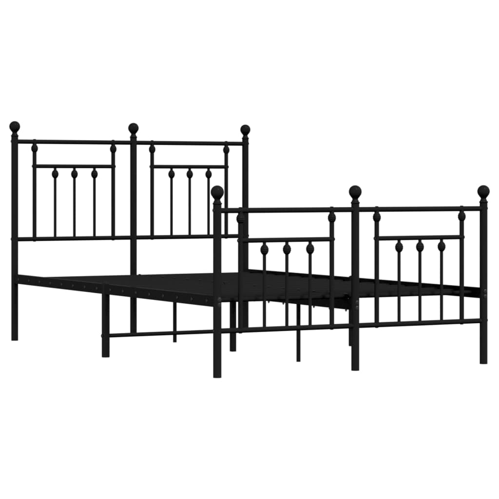 Metal Bed Frame With Headboard And Footboard Black 120X190 Cm Small Double